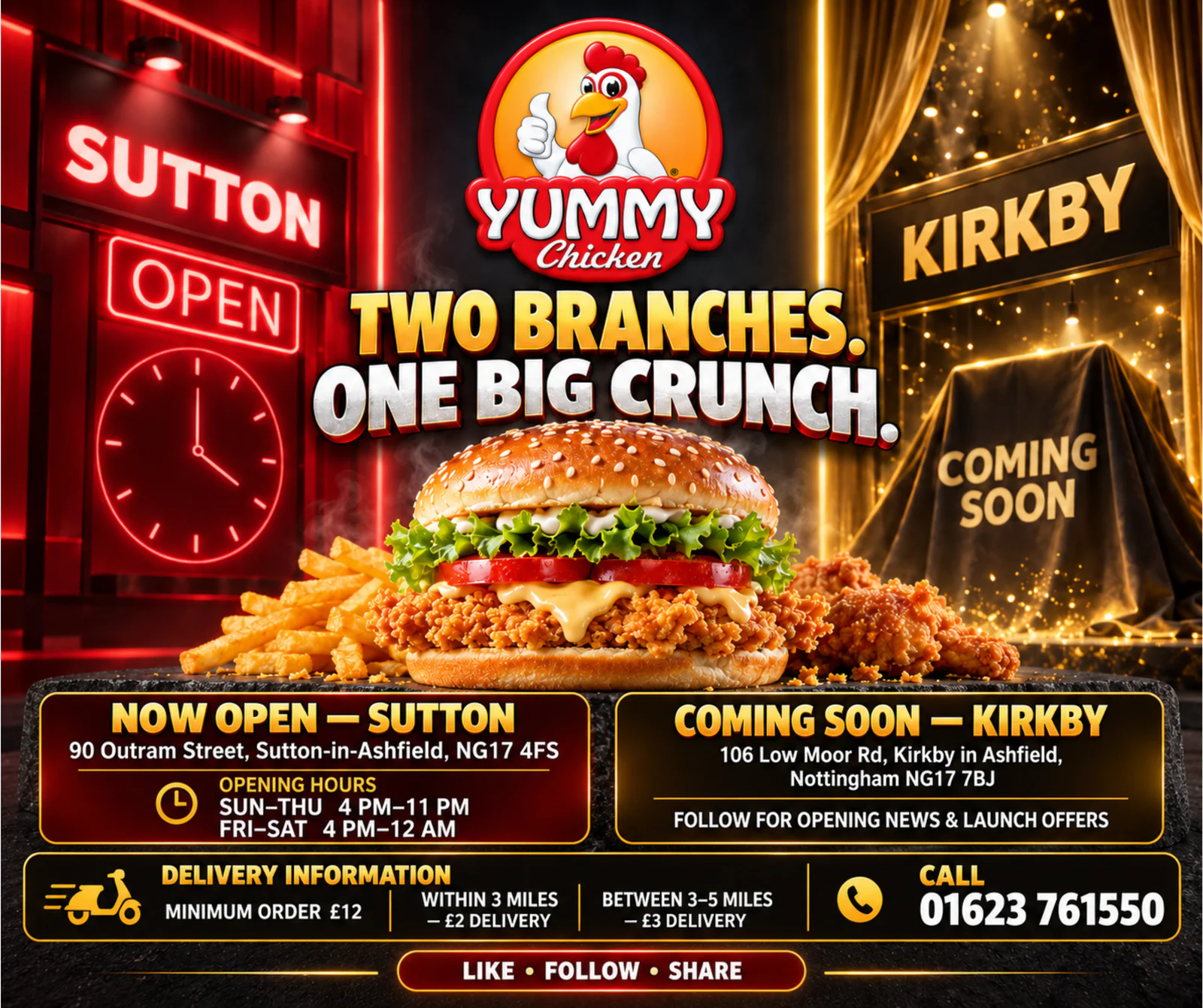 Yummy Chicken Sutton open and Kirkby coming soon branch announcement