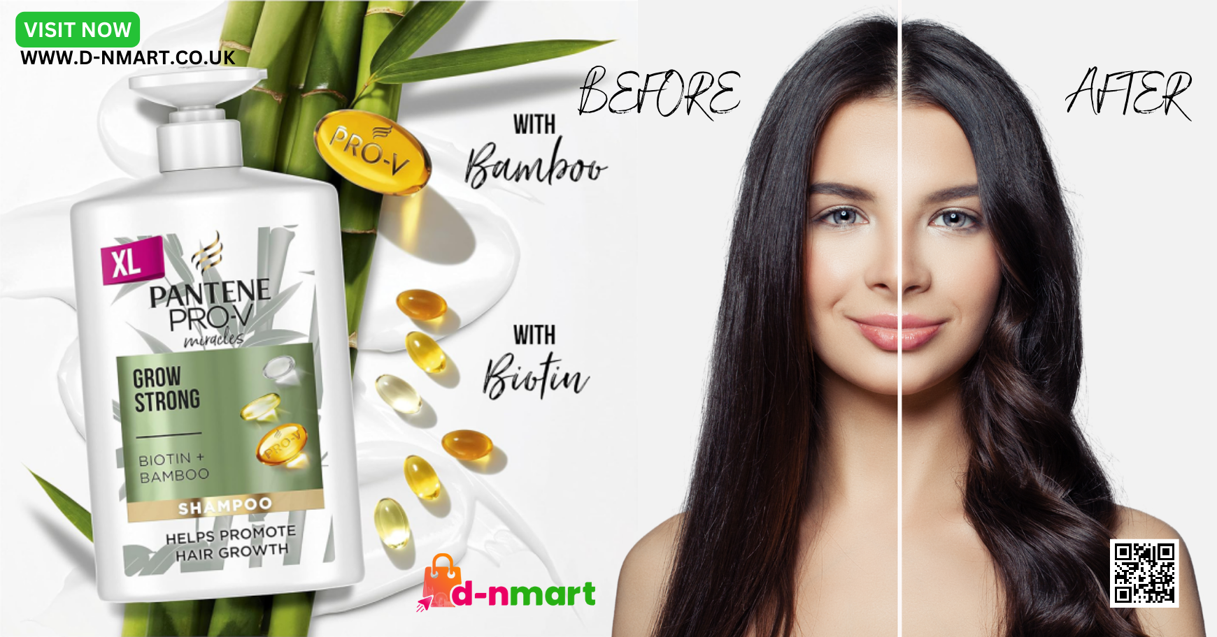 Pantene Grow Strong Shampoo with Biotin and Bamboo 1L